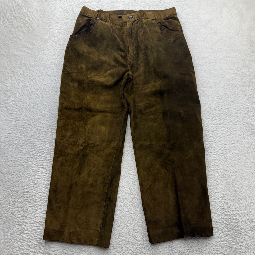 Neiman Marcus Vintage Brown Suede Leather Pants Mens 36 Straight Leg 5-Pocket